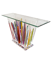 Cosulich_Rock Acrylic Multicolor Console of Abstract Design with Clear Bevelled Glass Top Thumbnail