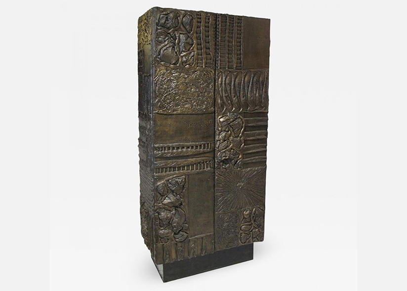 Sculpted and patinated bronze cabinet by Paul Evans