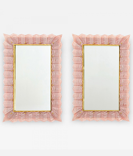 The Gallery at 200 Lex Blush Pink Textured Murano Glass and Brass Inlay Mirrors