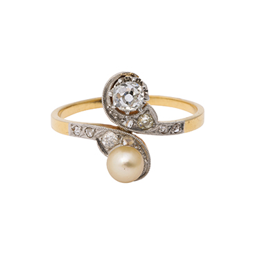 French Moi et Toi Natural Pearl and Diamond Ring