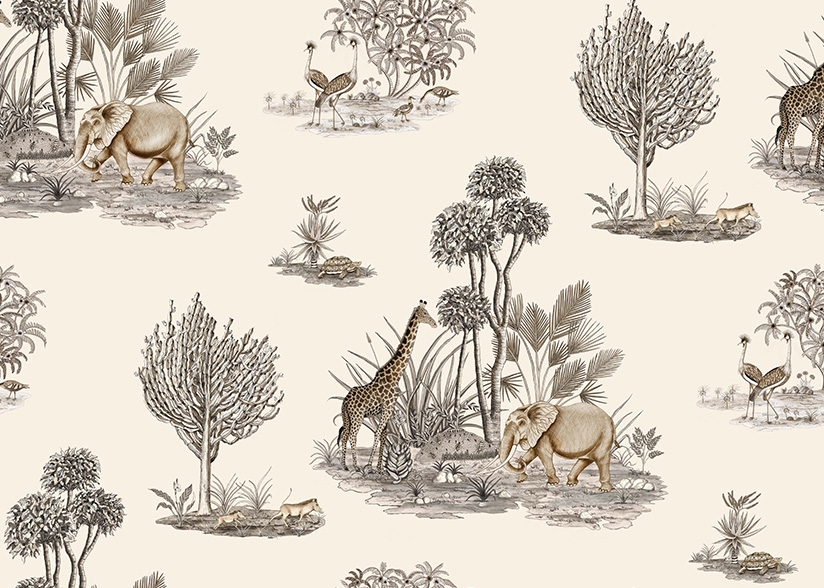 Thanda Toile Fabric - Linen - Gold