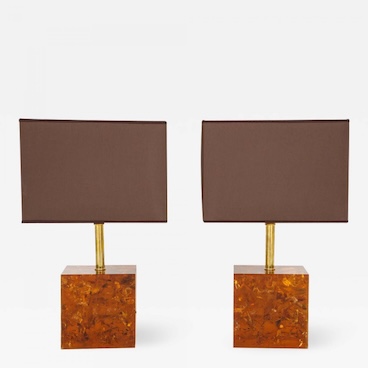 Pair-of-Tortoise-Shell-Style-Bronze-Lamps-with-Brown-and-Gold-Shades-Italy-402480-1608334