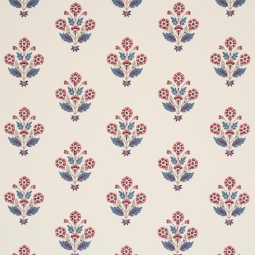 Dalila Hand-Screen Print Wallpaper in Red and Blue